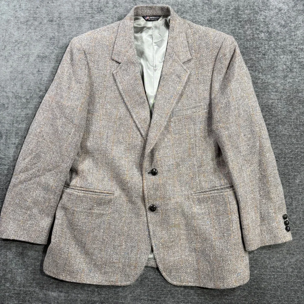 Hardwick Clothes Mens Grey Wool Tweed Windowpane Blazer Sport Coat Made in USA